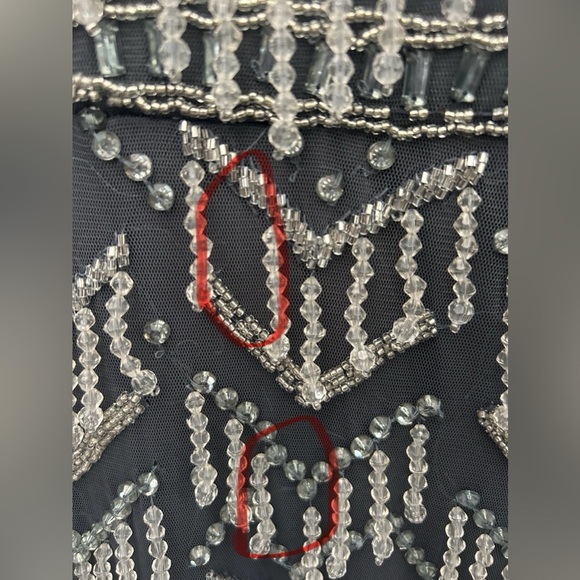 *Flawed Mac Duggal 93804 NWT Gray Beaded Fringe Quarter Sleeve Column Gown - Picture 8 of 11